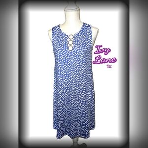 🦩Ivy Lane Blue White Polka Dot Sleeveless plus size A Line shift Dress 1x